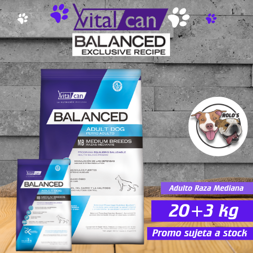 Vitalcan Balanced Adulto Raza Mediana 20kg + 3kg
