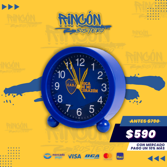 Reloj Despertador Boca Juniors 12x12 cm