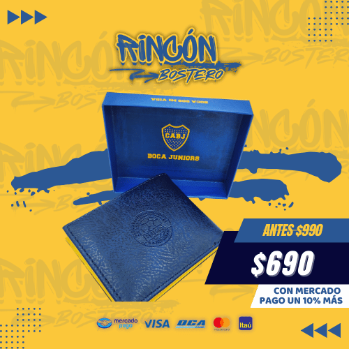 Billetera Boca Juniors Azul Escudo Grabado