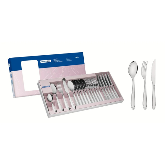 Juego de cubiertos Laguna de acero inoxidable con cuchillos para carne, 24 piezas