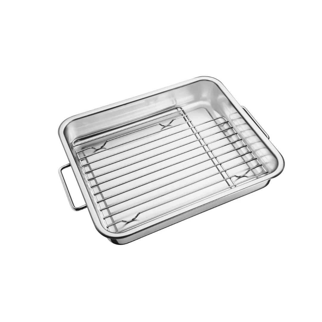 Asadera de acero inoxidable con parrilla, 34 x 28 cm