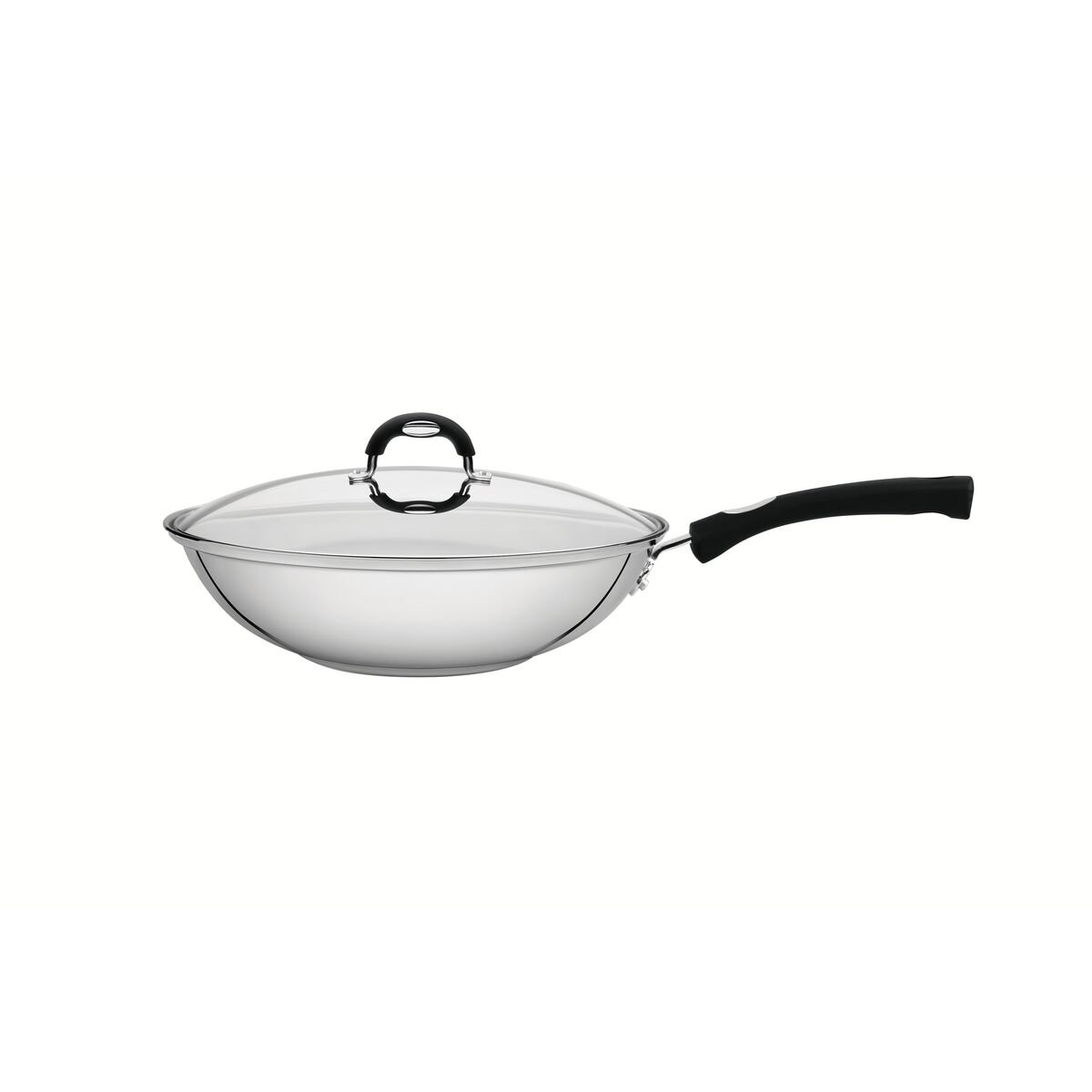 Wok de acero inoxidable con fondo triple y tapa de vidrio, 28 cm y 3,3 L