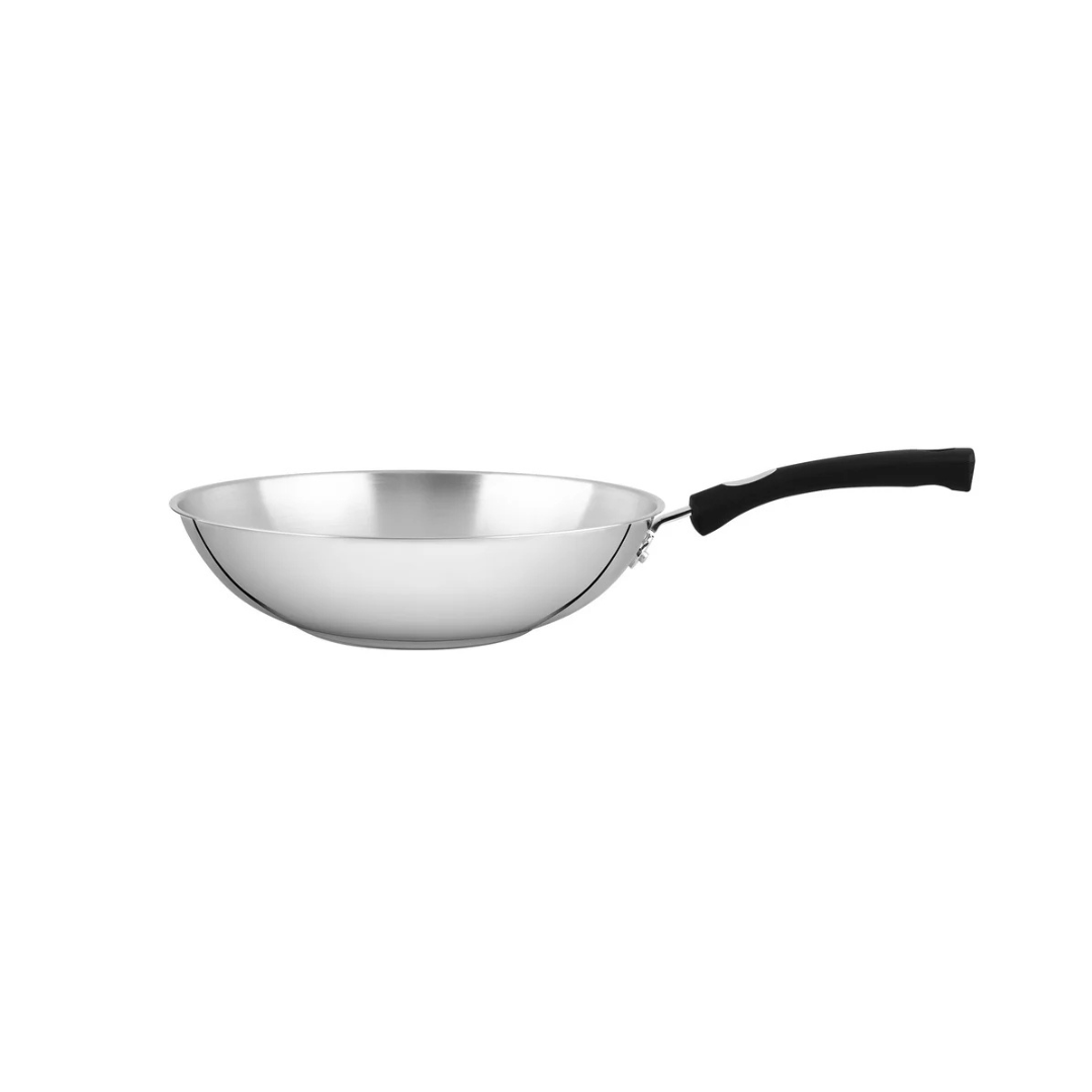 Wok Tramontina Astro de acero inoxidable y silicona con fondo triple, 28 cm y 3,3 L