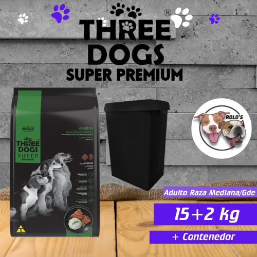 PROMO Three Dogs Super Premium 17+ Contenedor