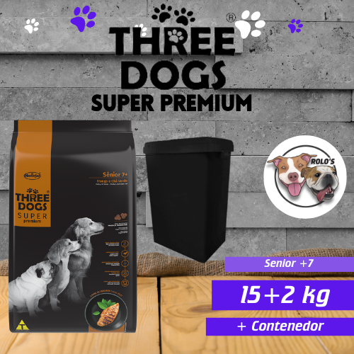 PROMO Three Dogs Super Premium Senior 17+ Contenedor